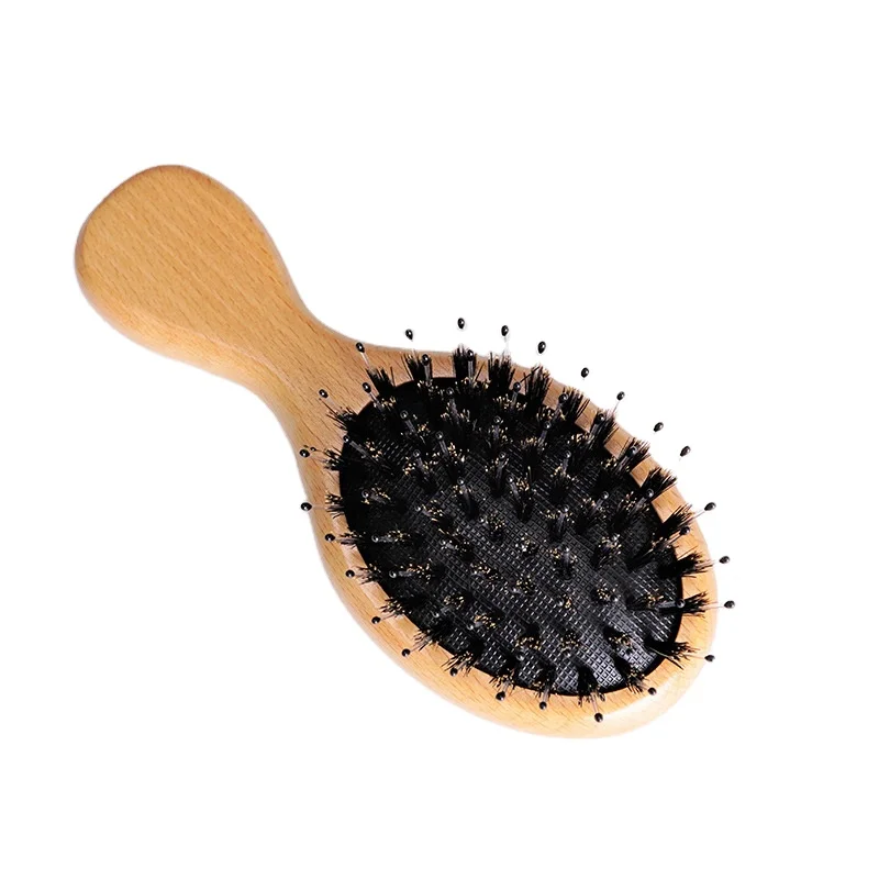 Paddle Handle Detangling Hair Brush Custom Logo Portable Cushion Comb Eco-Friendly Natural Wood Bamboo Bristle Nylon Baby Brush