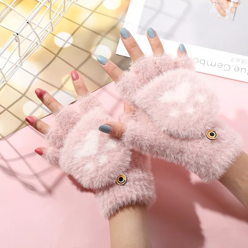 Hot Sell Knitted Flip Half Finger Gloves Women Winter Touchscreen Gloves