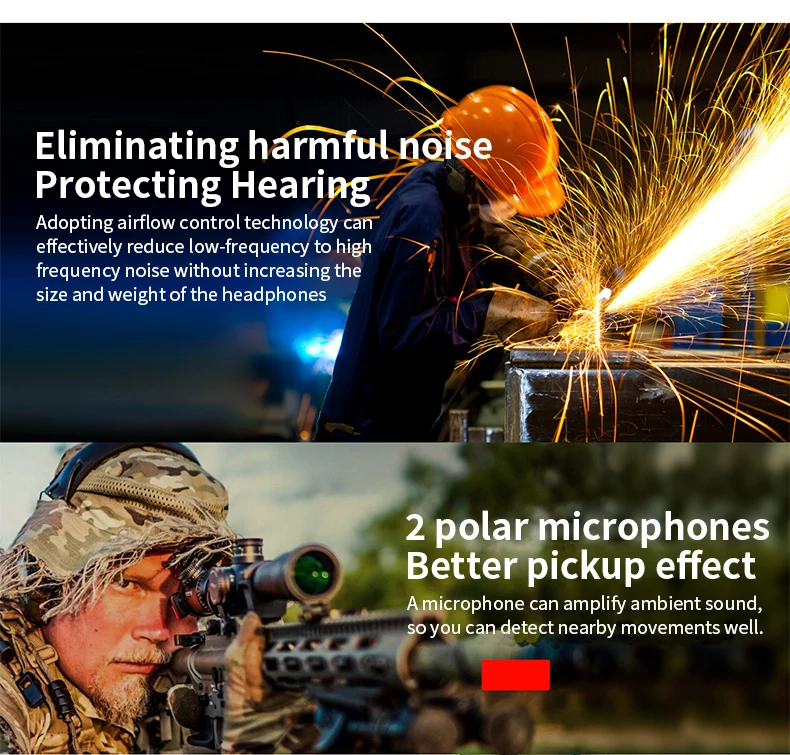 Lightweight Shooting Hunting Range Electronic Slim Low Profile Hearing Protection Slim Electronic Quad Earmuff