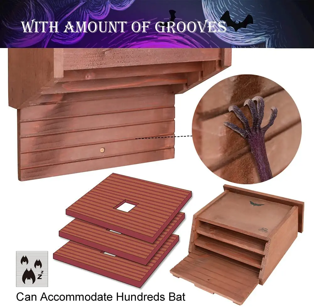 Custom Logo Different Sizes Bat Box Shelter Wooden Bat House For Garden Outdoors Bat House Shelter Clean Your Backyard