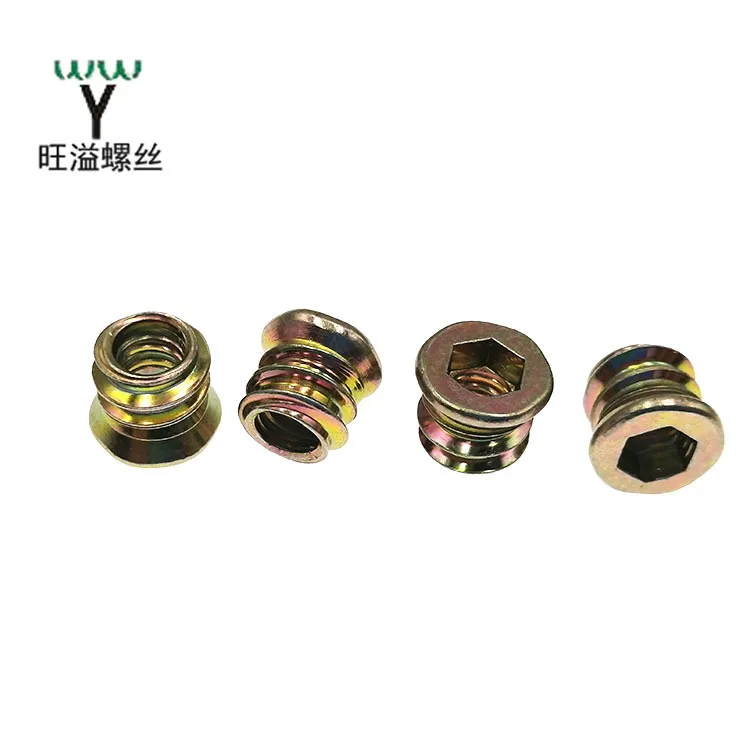 origin direct selling Copper plated Countersunk head Hex nuts Furniture wood Screw plug with internal and external tooth Nuts