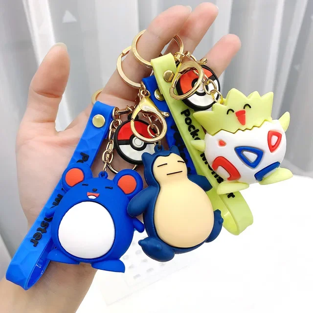 Cartoon Silicone Cute Anime Figure Souvenir 3d Character Pvc Rubber Pokemoned Pikachued Keychain Car Keychain Bag Pendant