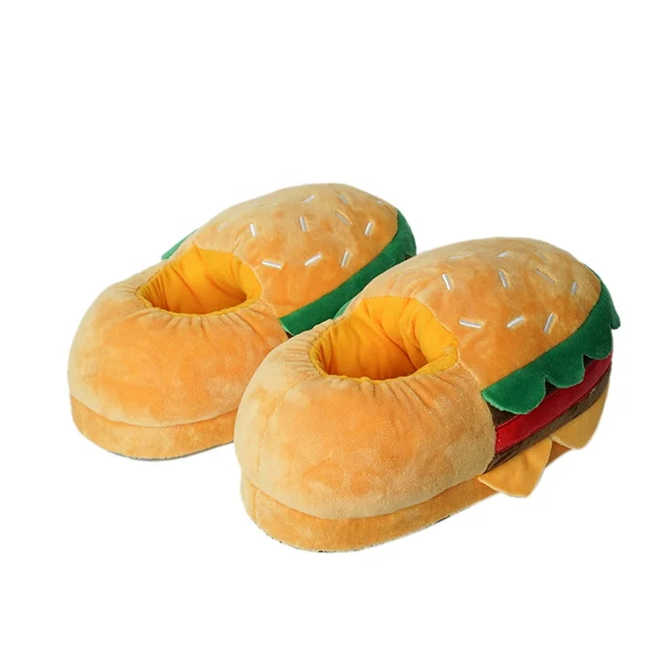 Stuffed Food Home Shoes Warm Women Gifts Furry Inner Plush Hamburger Fries Pizza Bread Slippers