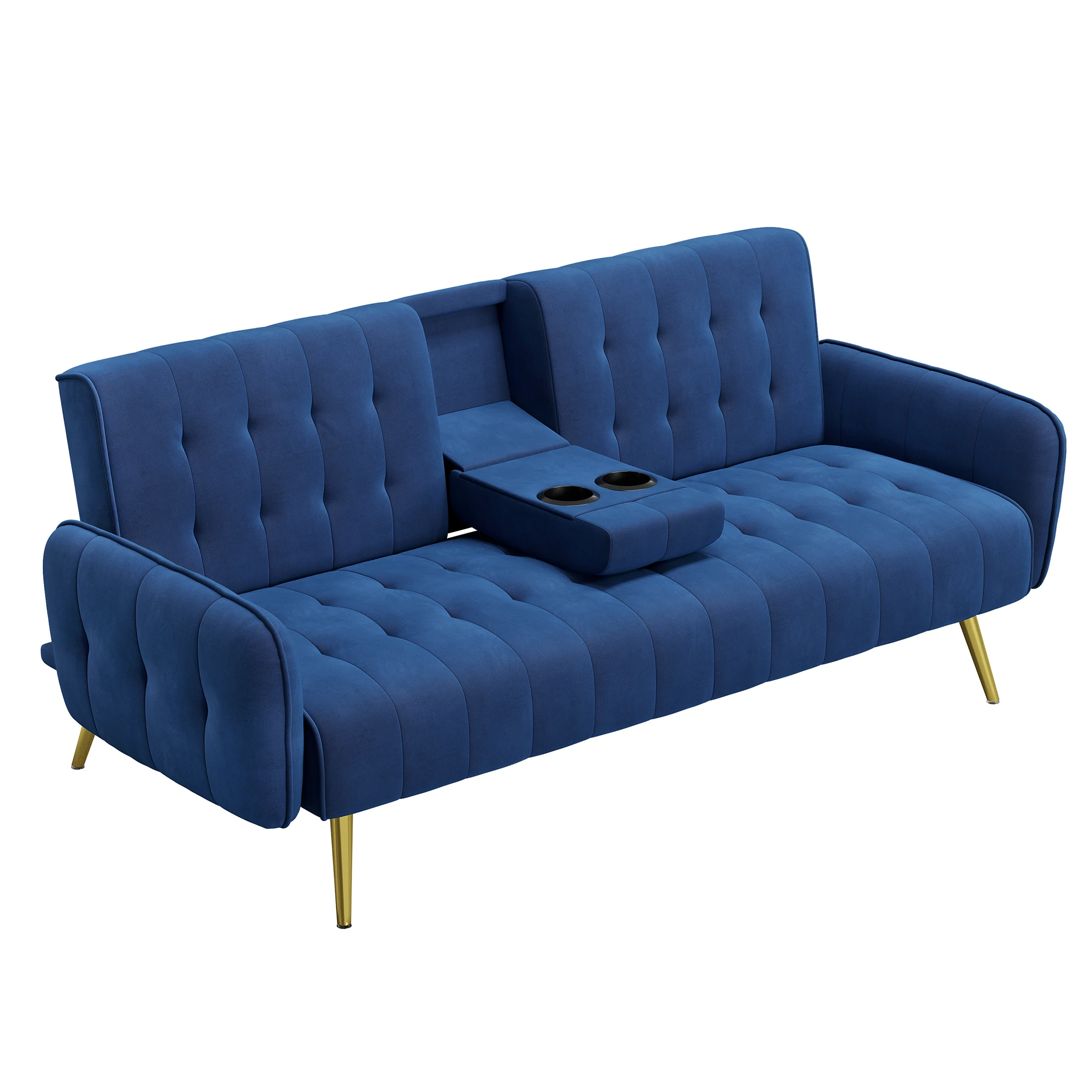 VASAGLE Modern leisure velvet sofa beds 3 seat Convertible Couch with 2 Cup Holders and Removable Armrests Living Room Sofas