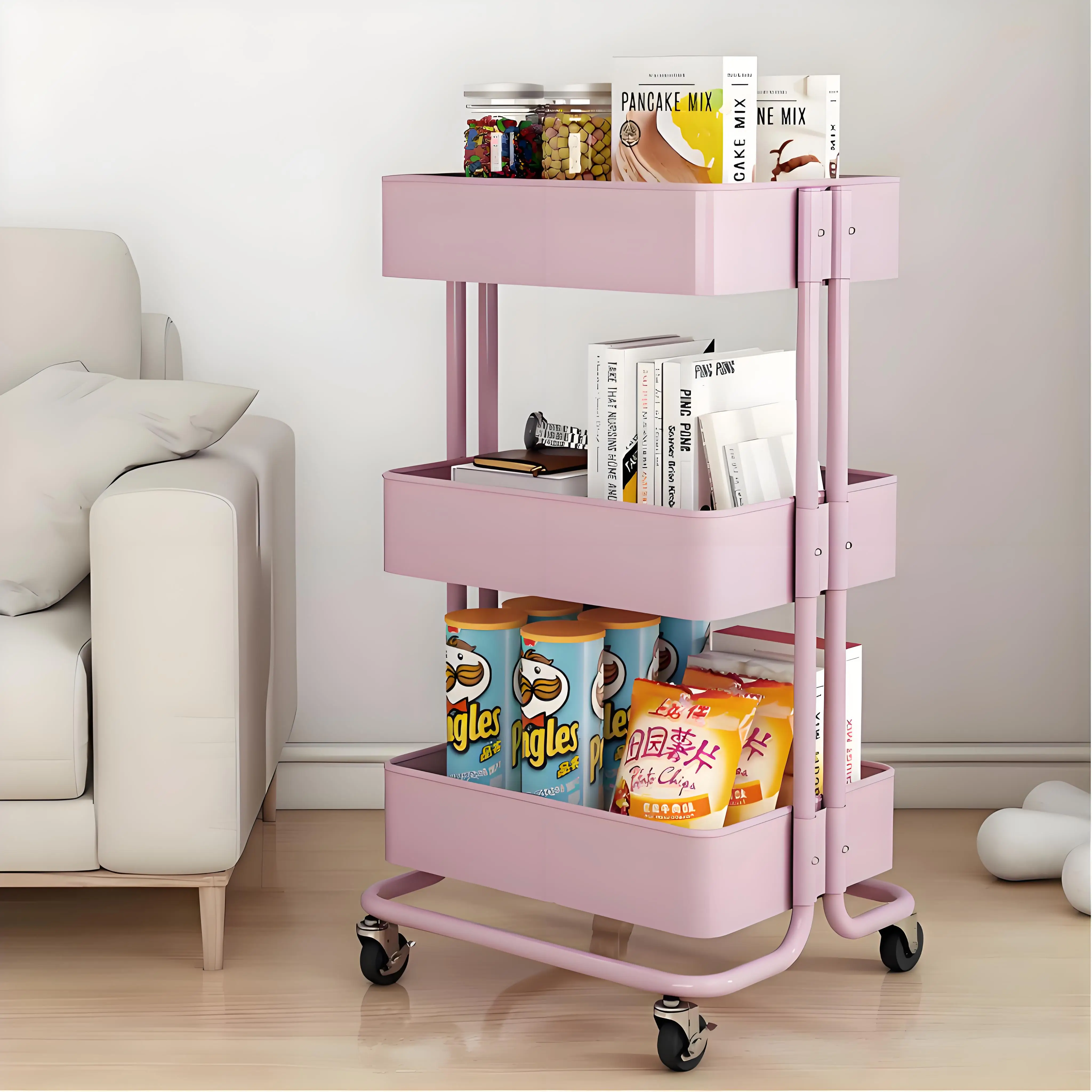 Movable storage rack kitchen storage rack living room snack trolley multi-functional storage rack salon tool cart