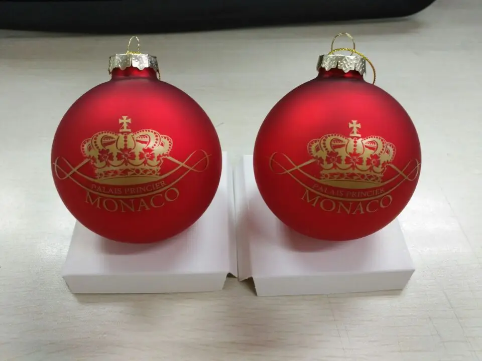 Personalized red color Christmas glass Ball with logo print