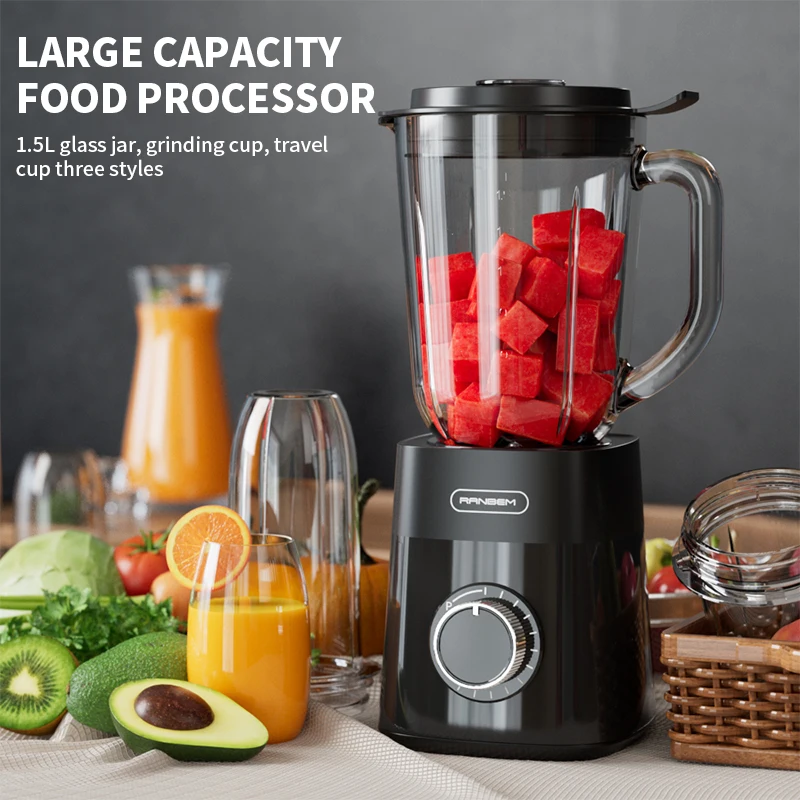 RANBEM 7620# F Grade Motor 1.5L Pitcher Milkshake Juice Blender with Removable Stainless Steel Blades for Easy Cleaning