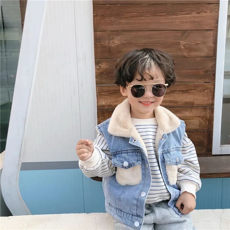 
Children Vest Outerwear Boy And Girl Winter Warm Coat Baby denim vest 