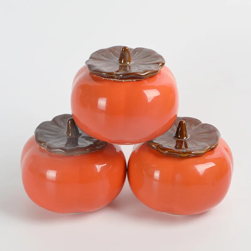 Hot Sale Handmade Cute Persimmon Fruit Shaped ceramic Jar Gift Scented Candles