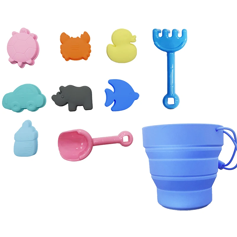 Silicone Beach Toys for Kids 3-10, Sand Bucket, Shovel, 3D Marine Theme Molds Sandbox Toys Set for Toddlers