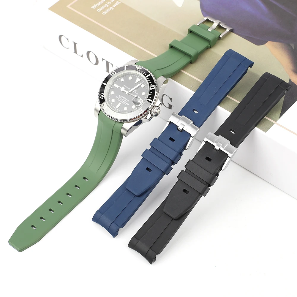 FKM Rubber Watch Band for Tudor Black Bay GMT 1958 Curved End Tudor Watch Strap Dustproof Waterproof Black Navy Red Orange