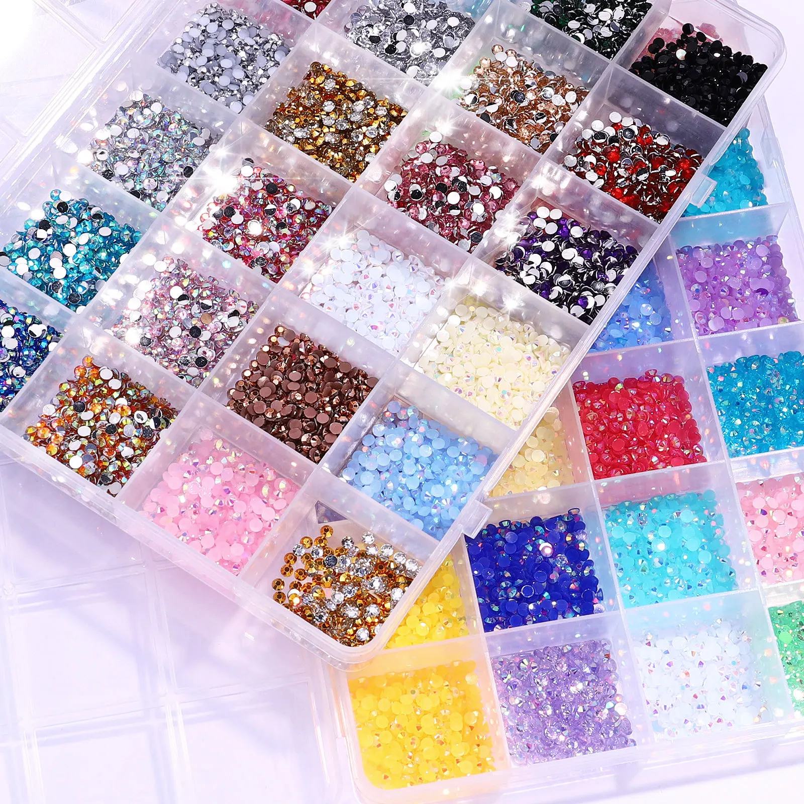 SITELENABY  24 Grid  3500pcs Newest Crystal Resin Luxury Chrome Design Flat back Crystals Nail Art Decorations  Nail Rhinestones