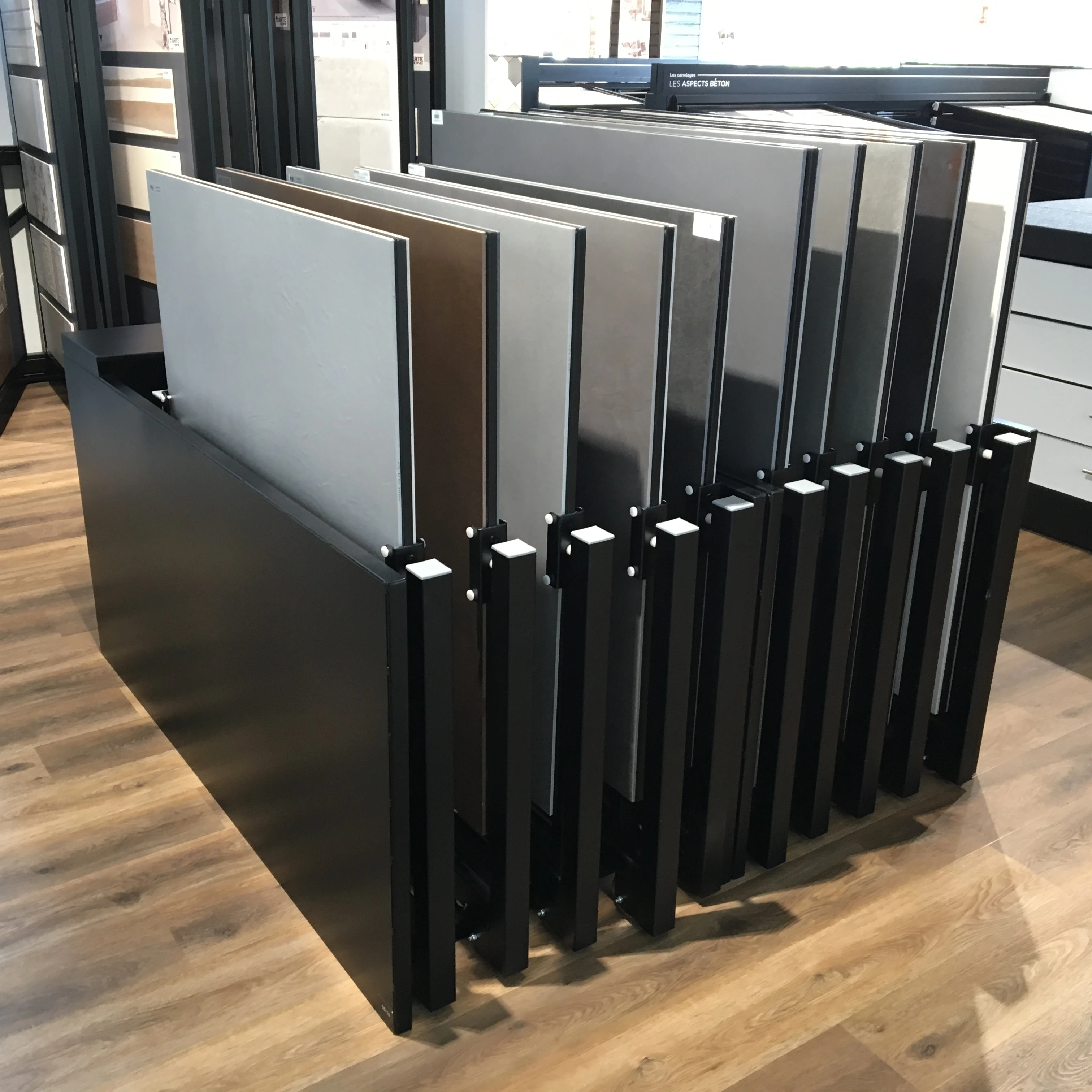 Metal push pull ceramic tile  display rack stand for showroom and exhibition