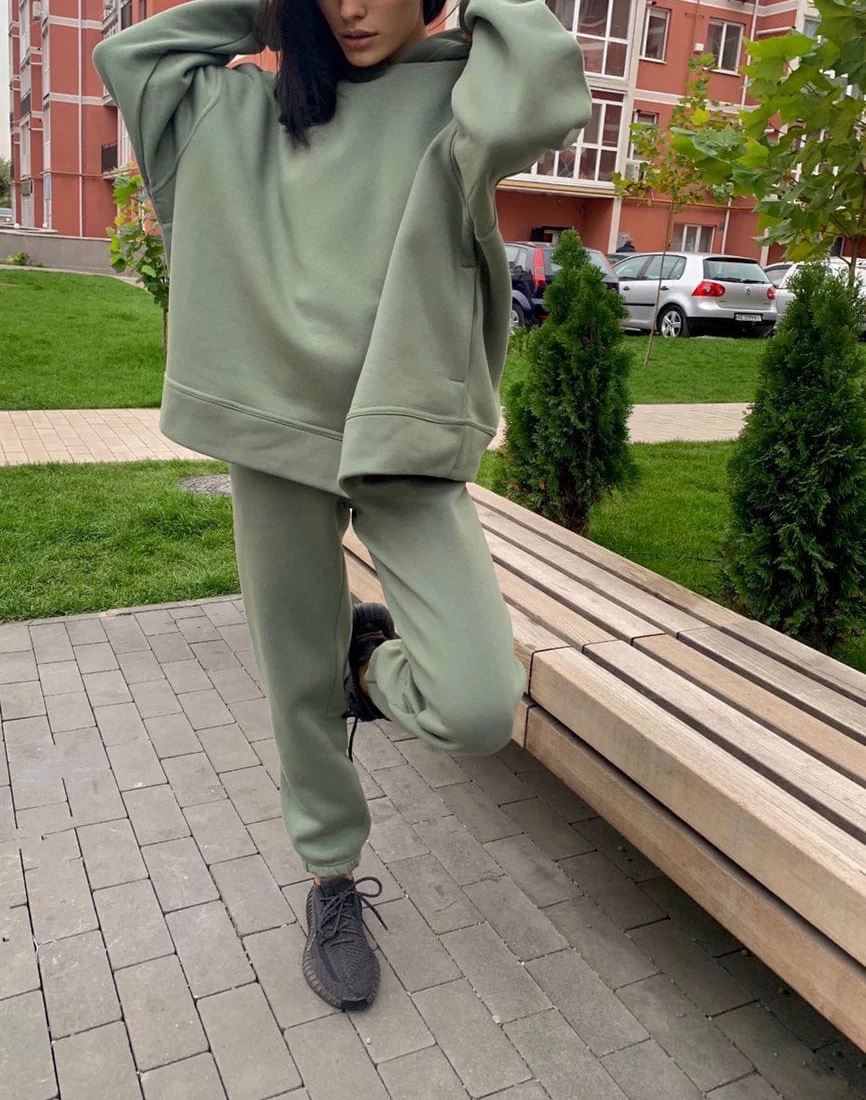 4221 Women Customize Logo Leisure casual High Waist joggers Two-piece Hoodie suit