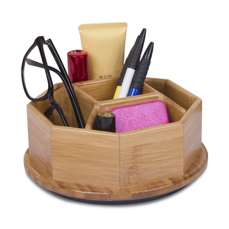5 Slots Multiple-Use Bamboo 360 Rotating Makeup Organizer