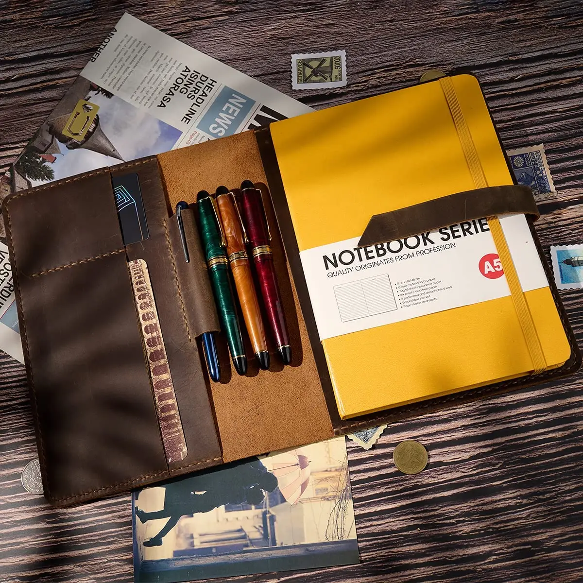 Handmade Custom Unisex A5 Notebook Portfolio Organizer Vintage Faux Leather Bag Business Office School Laptop Genuine PU Leather