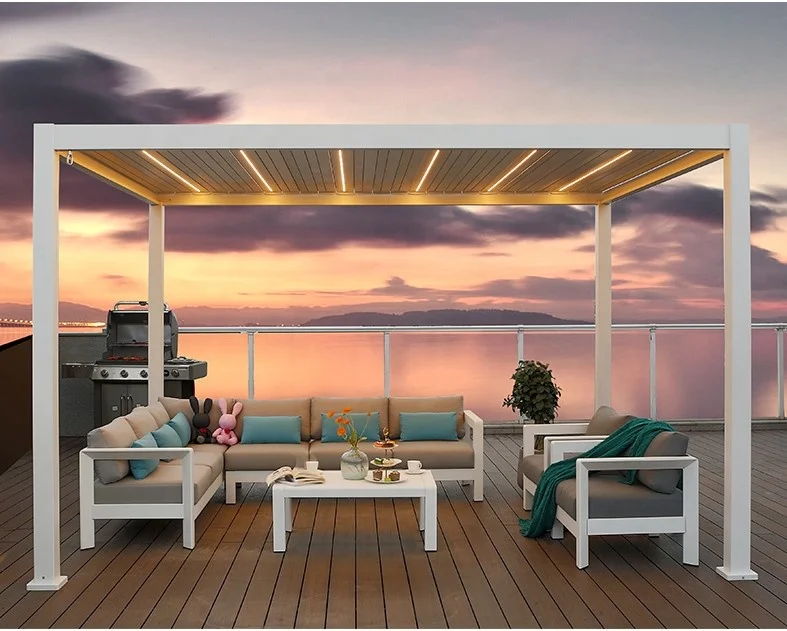 Automatic Control Roller Shades Wind Resistance outdoor waterproof Garden Sunshade Pergola