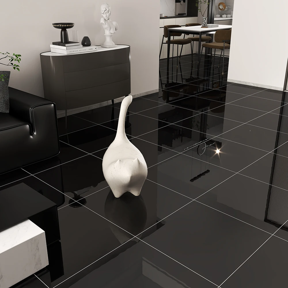 Floor Tiles Ceramic 600x600 Super Polished Black Porcelain Tiles