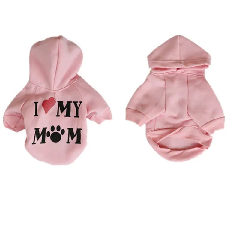 I Love My Mom winter hooded dog sweatshirt hoodie pet clothes for dog