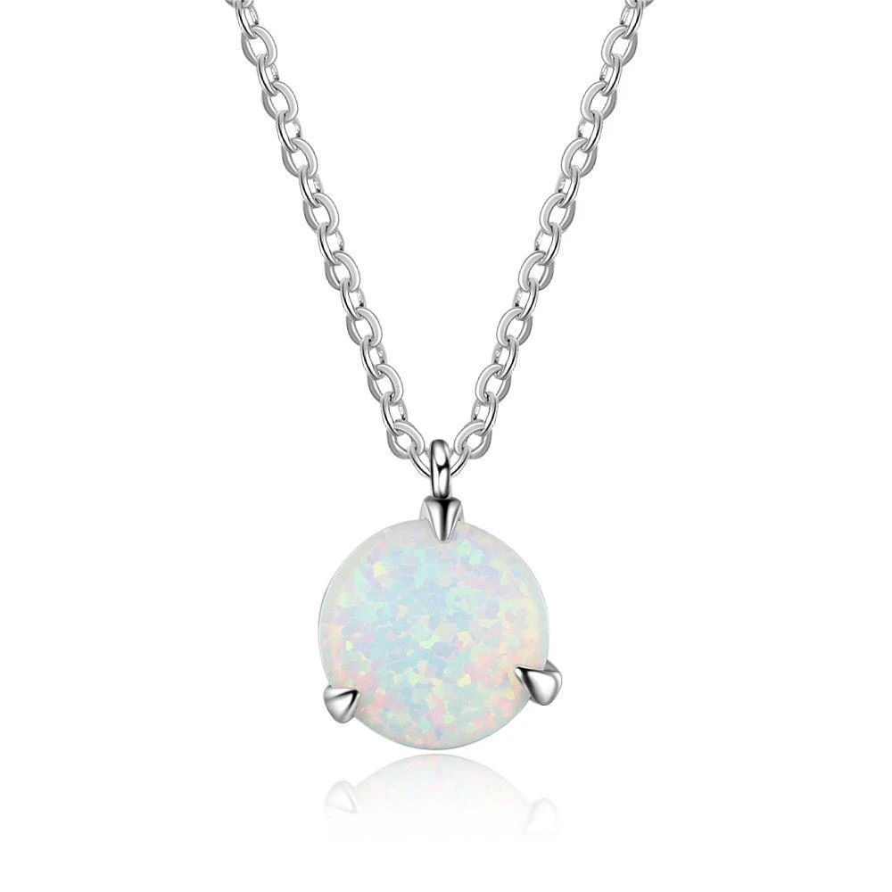 Fashion Jewelry Round Opal Necklace Prevent Allergy 925 Silver Necklace Women
