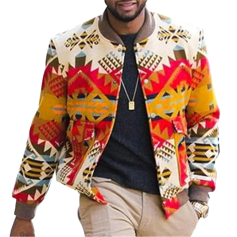 Fashion Print Long Sleeved Men Slim Casual Bomber Jacket