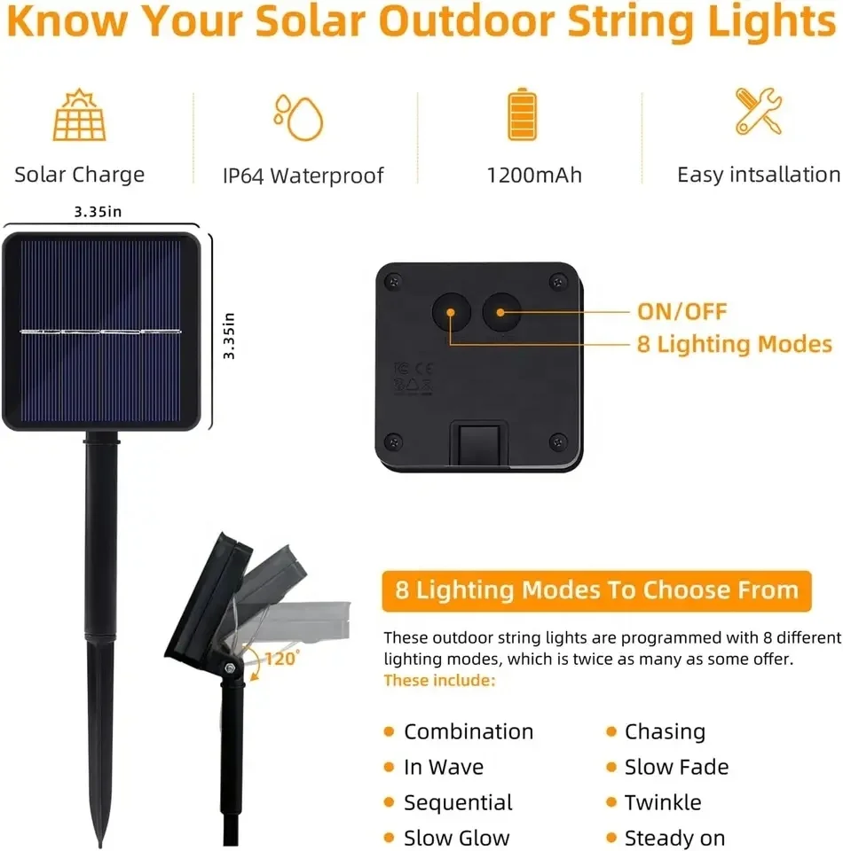 Waterproof led solar Copper Wire christmas tree lights string High Quality  Holiday Lighting Christmas outdoor Decoration