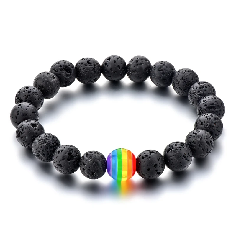 Hot Selling Resin Beads Beaded Lava Stone Bracelet ,Rainbow Color Gay Pride Bracelet