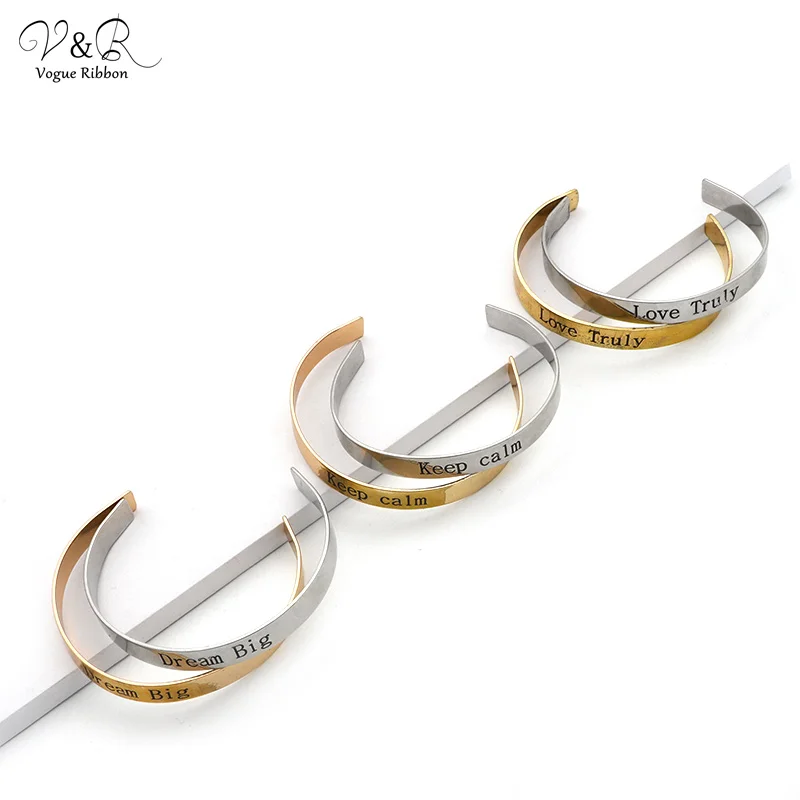 V&R OEM Rhodium Personalized Alphabet Letter Engraved Open Man Gold Plated Cuff Bangle Bracelet For Women