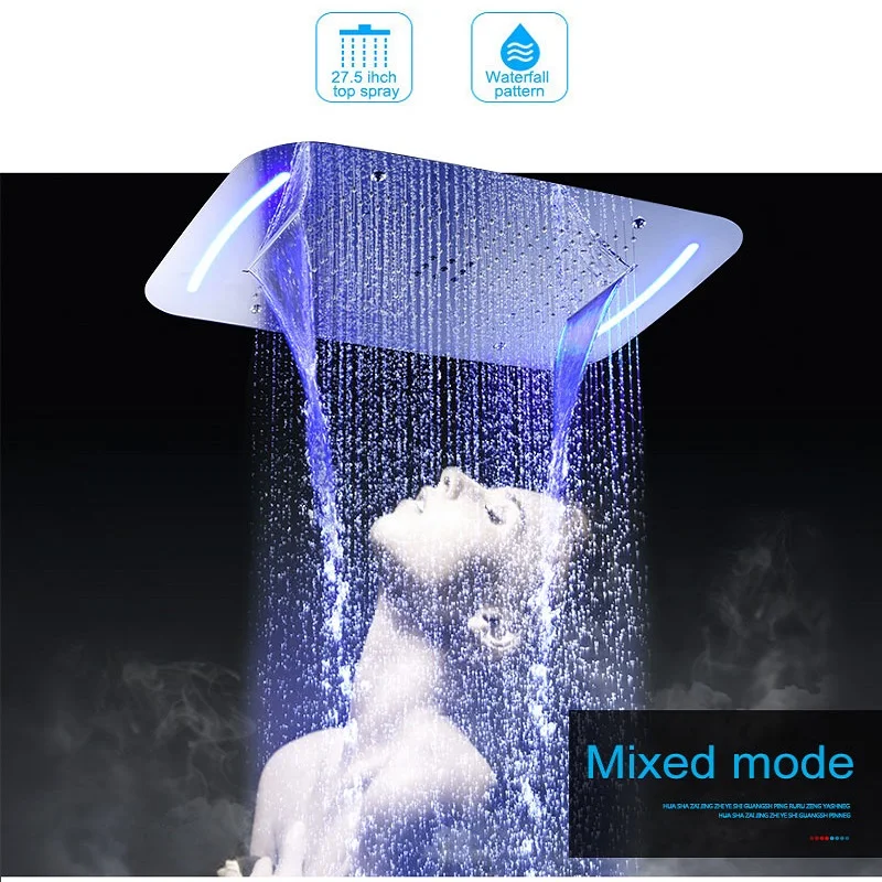 6 FUNCTIONS LED SHOWER FAUCETS SET RAIN WATERFALL MIST HIGH FLOW THERMOSTATIC MIXING VALVE BODY JETS MASSAGE 2 INCH