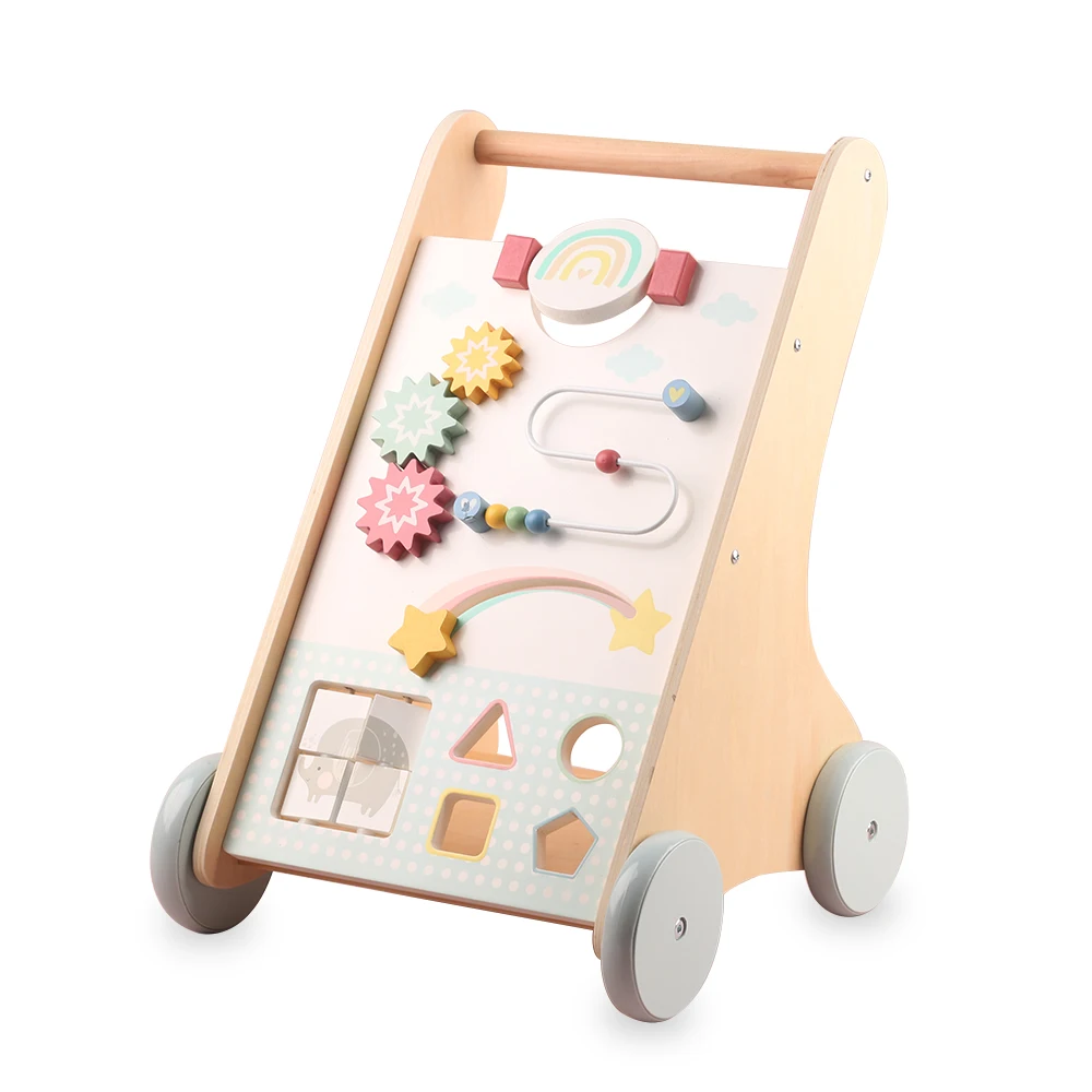 Wholesale Safety Wooden Baby Walker Educational Push Cart Toy With Blocks Learning Walker Toy