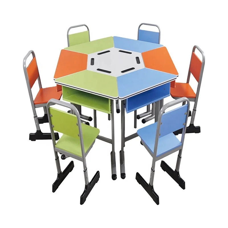 New Design Combination Polygon Table Chairs Combo School Furniture Table Chair Set//