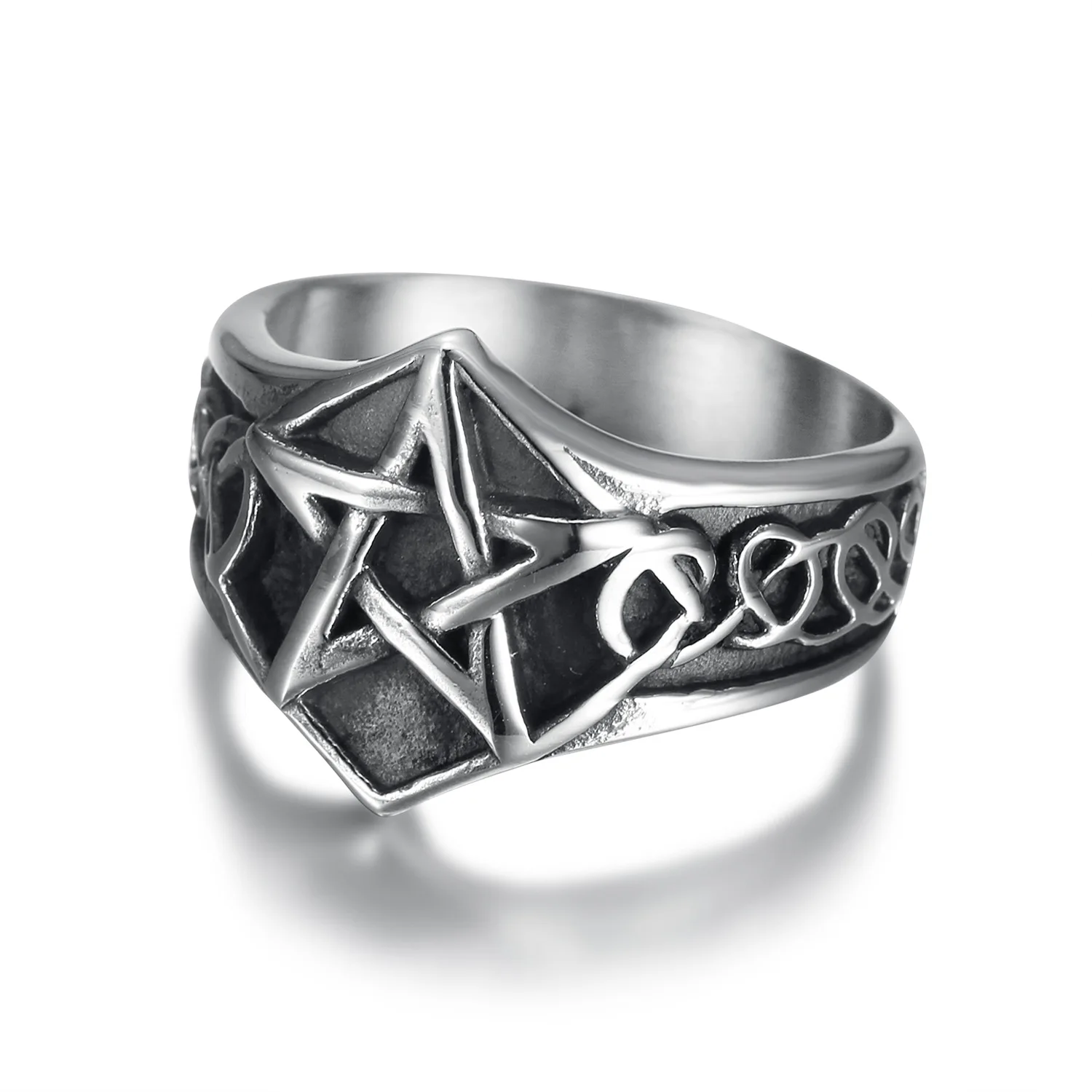 Mens Celtic Wiccan Pagan Pentagram Star Ring Stainless Steel Size 7-13 Fashion Jewelry Accessories Factory Wholesale Customize