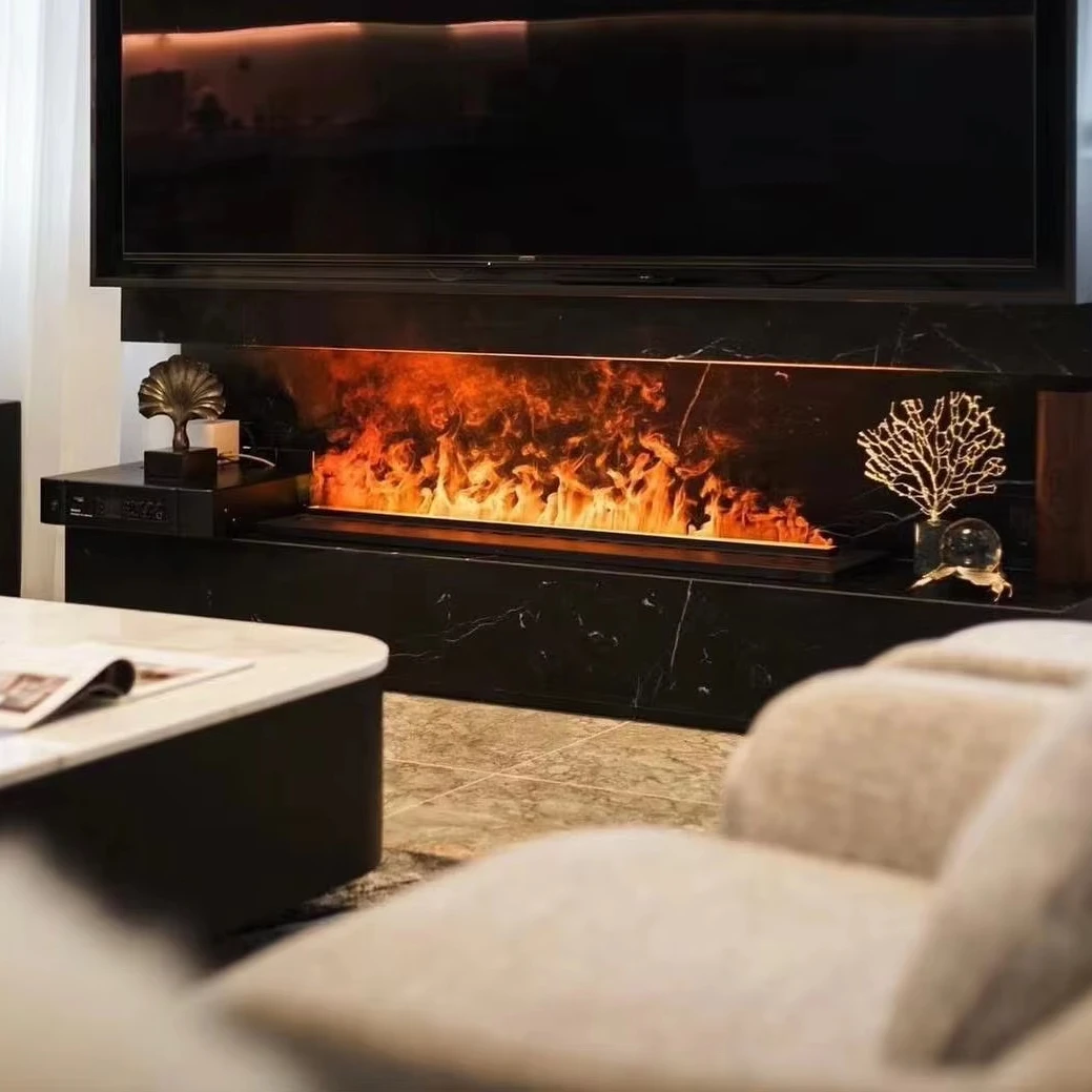 Hot Sale Electric Water Steam Fireplace No Heater 3D Smart Atomizing Water Fireplace Indoor 64 Colors Flame Fireplace Recessed