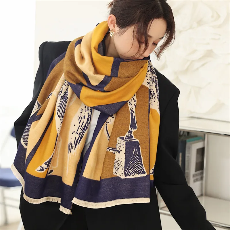 Luxury Scarfs for Women Pashmina Cashmere Shawl Wrap for Evening Dressing Horse Scarf Blanket Open Front Poncho Cape