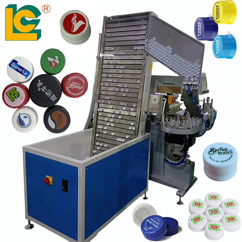 4 Color Sealed Ink Well Pad Printing Machine with Conveyor Automatic Closed Ink Cup Pad Printer for Wine Bottle Cap