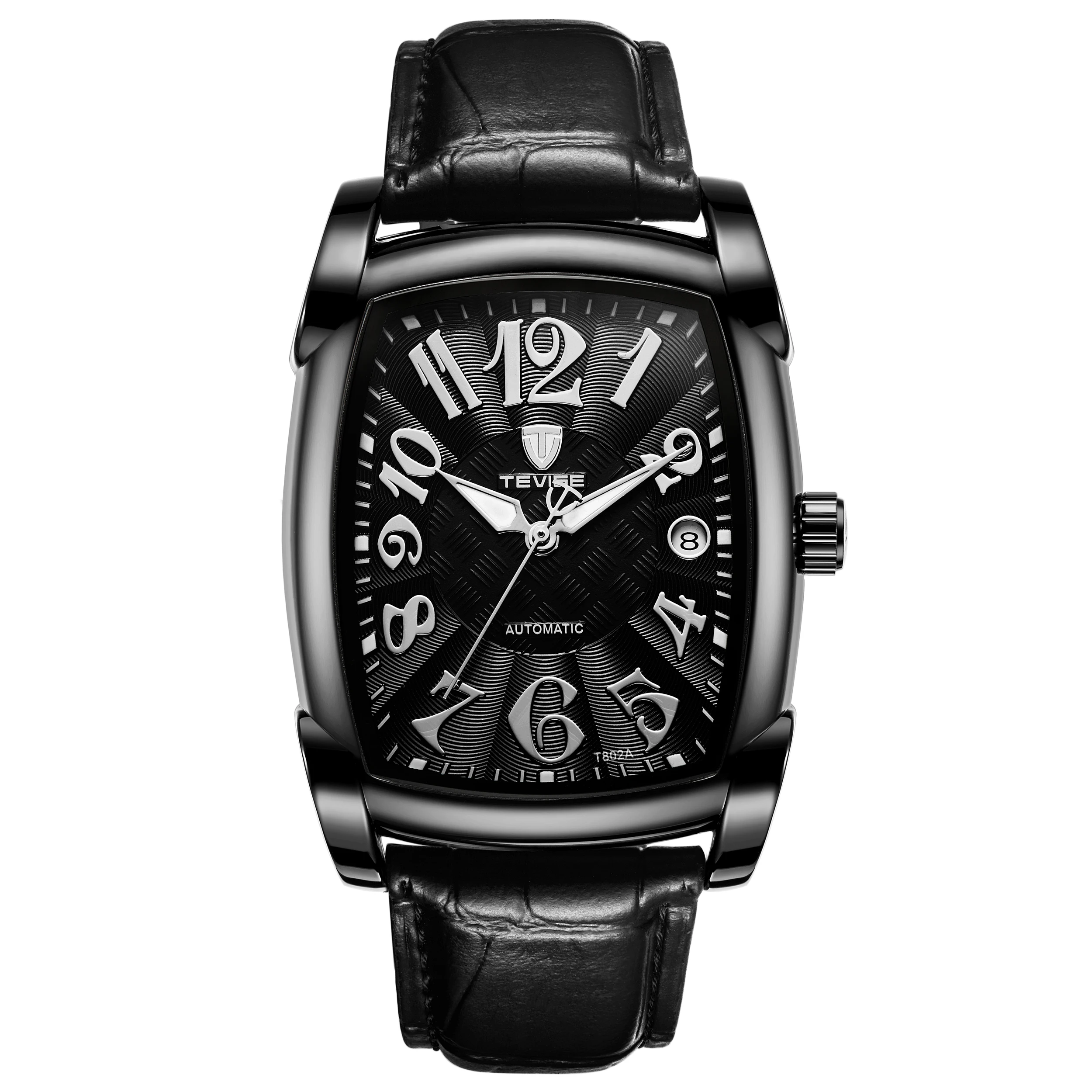 TEVISE Customized Business Square Rectangle Automatic Watch With Leather Sport Wrist Watch Men Mechanical Watch