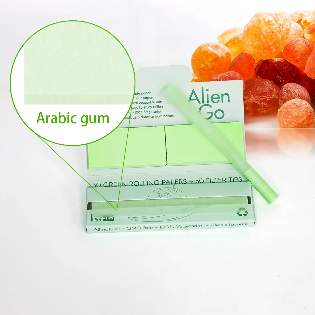 Alien Go Smoking Rolling Paper 1 1/4 Size Organic Green Paper 50 Leaves with Filter Tip for Wholesale Custom Logo Smoking Paper