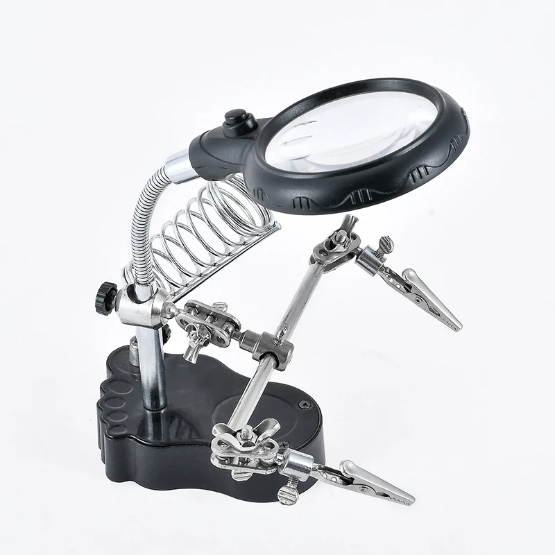 Desktop Third Hand Helping Magnifier With LED Light Working Magnifying Glass