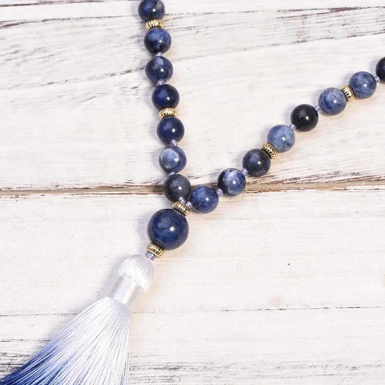 Fashion Jewellery Handmade Beaded Tassel Necklace Natural Stone 108 Mala