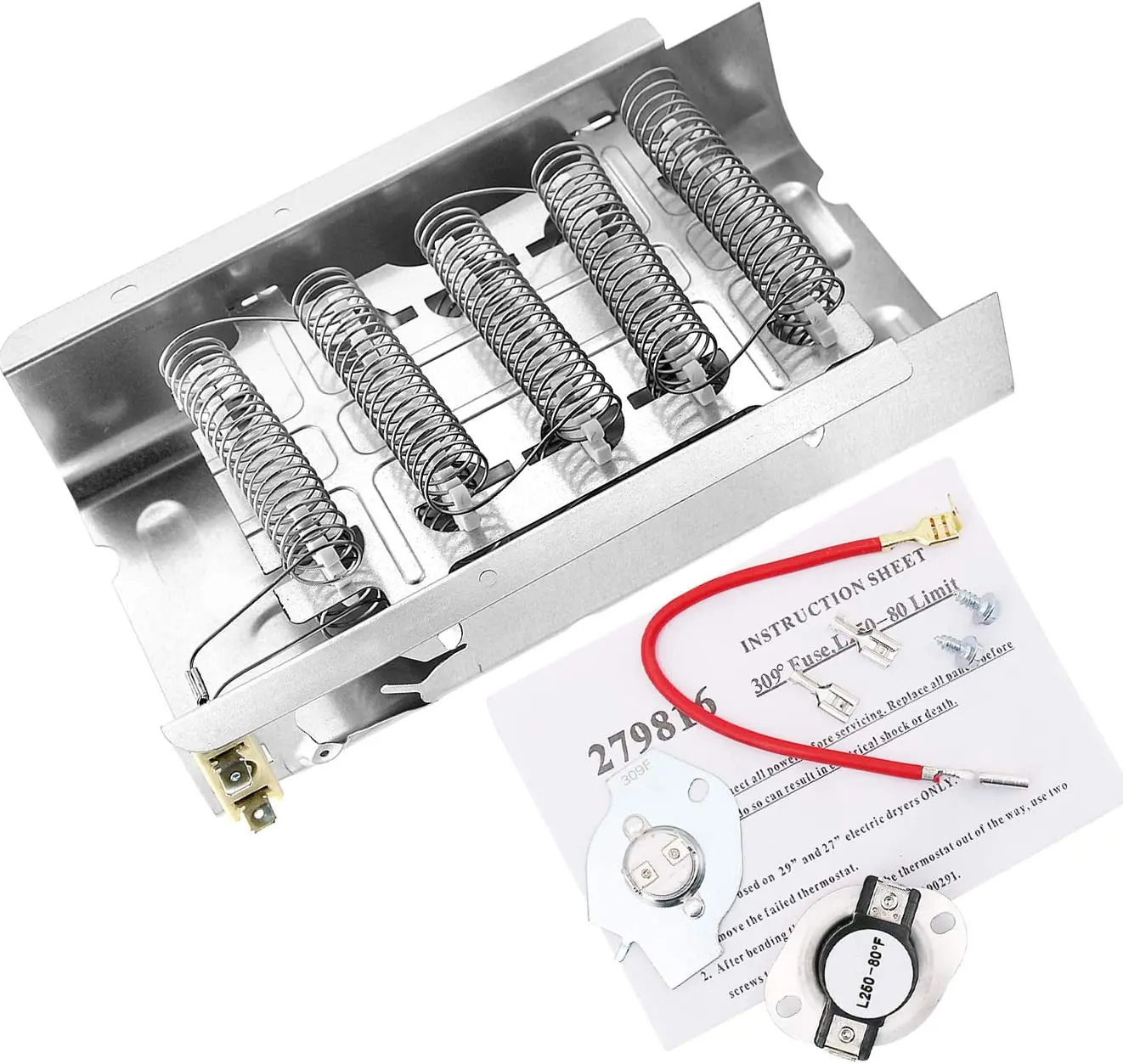 279838 & 279816 Dryer Heating Element With Dryer Thermal Cut-Off Kit, Replaces 279837 279838VP AP3094254 3399848 AP3094244