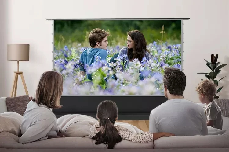 XJK Electric Floor Rising  4K ALR grey Crystal Projection Screen Pull up Screen for Ultra short throw laser projector