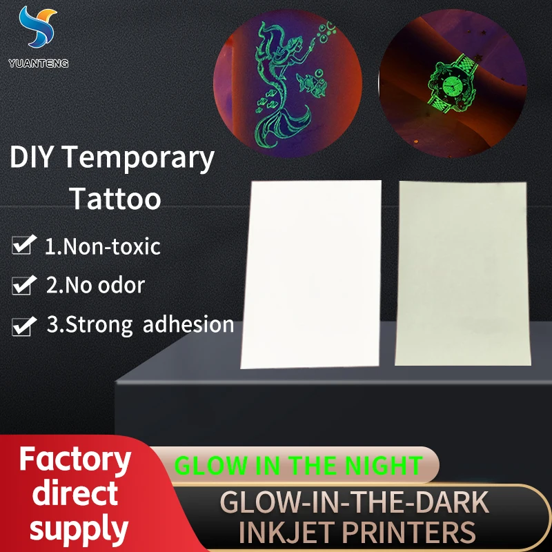 Glow In The Dark Inkjet Temporary Tattoo Paper A4 Printable Paper Set For Kids Printable Water Transfer Tattoo Stencil Paper