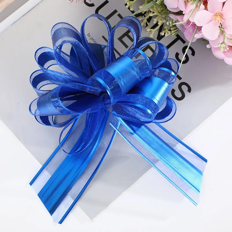 Wedding Car Christmas Decoration Flower Ball Snow Yarn Organza Pom Draw Bow Ribbon Large Pull String Bows