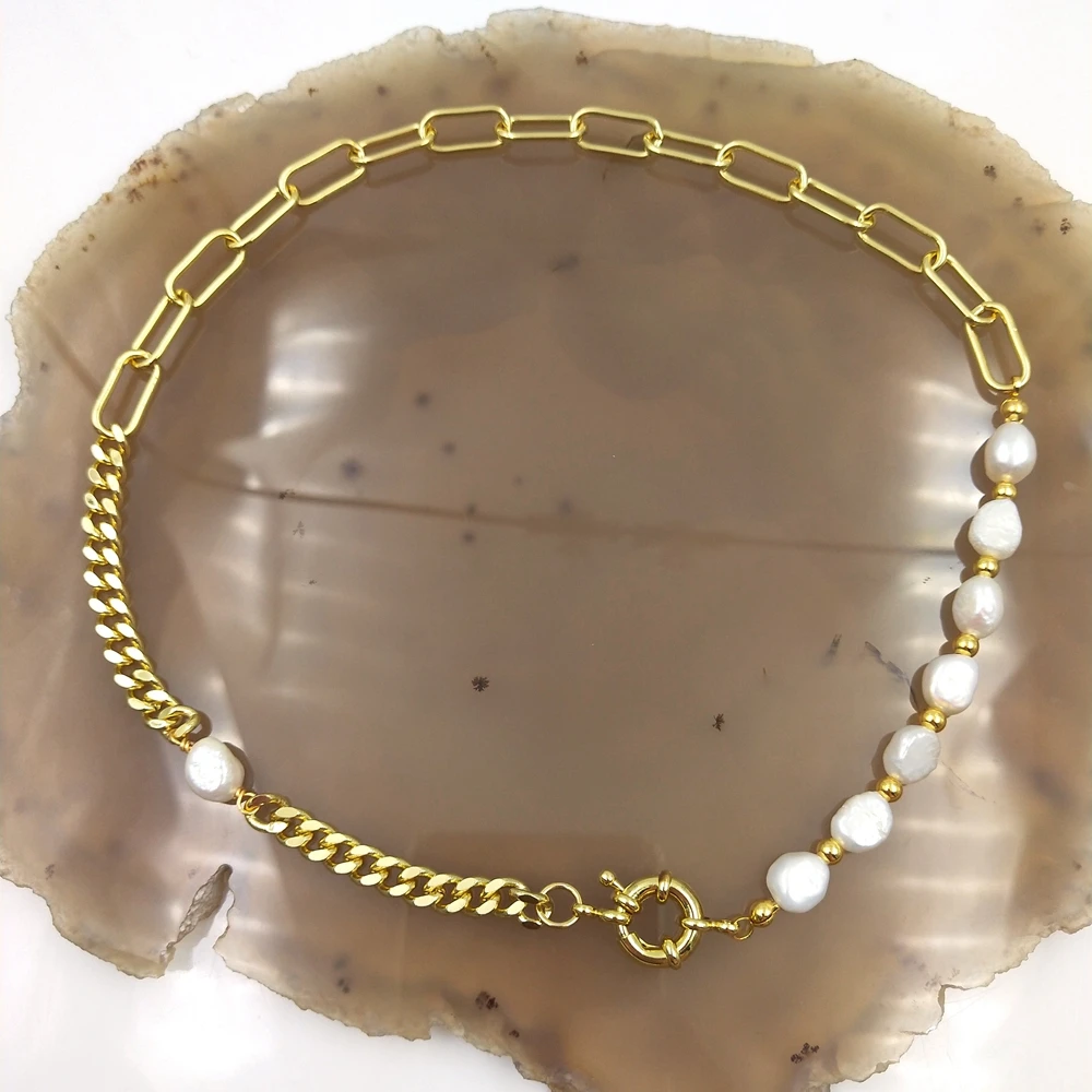 2024 Ins Style Natural Baroque Fresh Water Pearl Beaded Necklace Asymmetric Chain Clavicle Necklace Trendy Jewelry For Girl Gift