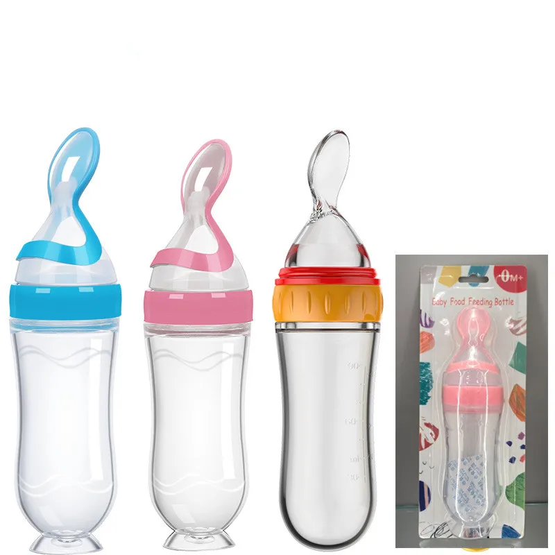 90ML Baby Squeeze Feeding Bottle Toddler Silicone Squeeze Feeding Spoon Training Rice Cereal Food Spoon Complementary Feeder