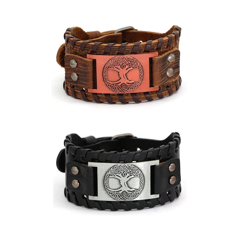 Винтажные браслеты Viking Pirate Shuangluo HJC013 с деревом жизни, плетеные кожаные браслеты для мужчин