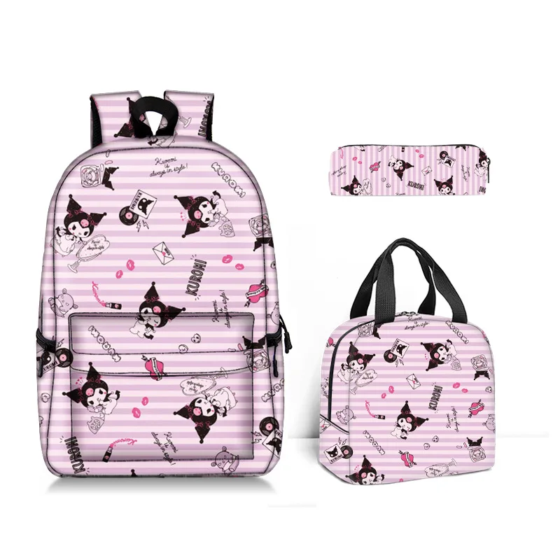 Kawaii Sanrioed students schoolbag Kuromi three-piece set Backpack My melody Large Capacity Student Schoolbag YY104
