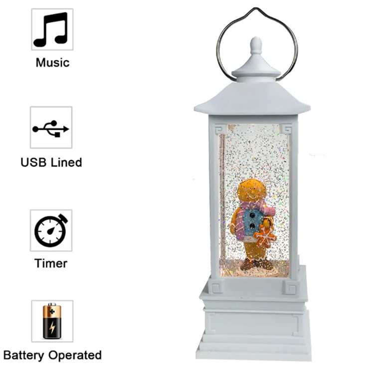 
Timer Glitter Snow Snowing Lamp Led Battery Light The Gingerbread Man Christmas Lantern Water Globe 