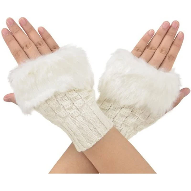 Glow Blink Fur Fingerless Knit Gloves - Funny Light Up Mitten for Party Christmas Halloween Costume