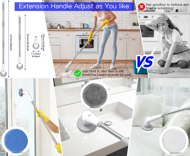Электрическая вращающаяся щетка с 2 клавишами модель 11 в 1 удлинительная ручка эффективная и легкая Чистящая Щетка